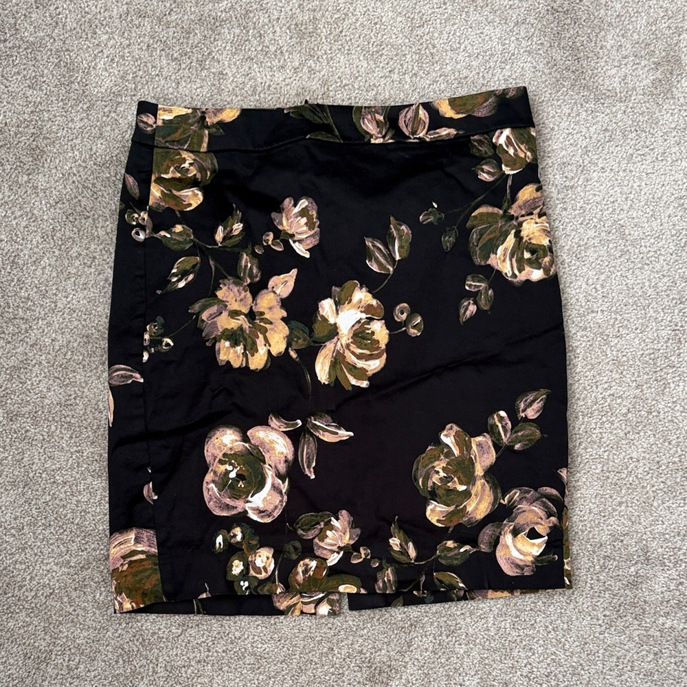 J Crew Pencil Skirt Floral Black Skirt
